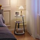 Side Table, Small End Table with Metal Frame, 3-Tier Bedside Tables, Round Side Tables for Living Room Bedroom Couch Bathroom, Oval, White Maple by CozyNest Decor