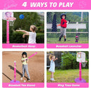 Meland Toddler Basketball Hoop, Pink 4-in-1 Kids Basketball Hoop for Indoor Outdoor Play, Tball Set with Baseball Pop Up Machine, Girls Toys Birthday Gift by TinyTreasures Baby Boutique