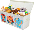 Toy Box Chest for Kids, Collapsible Oxford Toy Storage Box with Handles Mesh Pockets, Extra Large Sturdy Waterproof Organiser for Bedroom Playroom, 37.7×12.5×15.7 Inch (Cute Animal) by TinyTreasures Baby Boutique