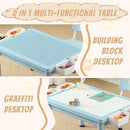 Multi Functional Kids Table and 2 Chairs Set, Graffiti & Building Blocks Double-Sided Tabletop, Toddler Play Table with Drawers, Large Storage Space, Gift for Boys/Girls, Blue by CozyNest Decor
