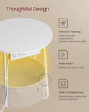 VASAGLE Side Table with Charging Station, Round End Table with Fabric Basket, LED Nightstand with Power Outlets, USB Ports, for Living Room, Bedroom, Modern, Matte White and Camel Brown ULET227W01 by CozyNest Decor