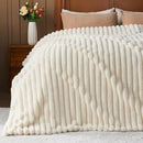 NEWCOSPLAY Faux Fur Throw Blanket Ivory 3D Ribbed Plush Thick Warm Blanket for Couch Sofa Bed 850GSM (Ivory Ribbed, Throw(50"x60")) by CozyNest Decor