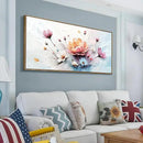 amatop Framed Floral Canvas Wall Art Picture Large Pink Blue Abstract Bloom Bouquet Print with Daisy Peony Elegant Botanical Nature Artwork for Living Room Bedroom Dining Room Entryway Decor 48x24 inch by CozyNest Decor