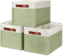 DULLEMELO Fabric Storage Bins for Laundry, Home, Foldable Storage Baskets for Shelves, Toys, Collapsible Storage Bins for Office,Bedroom(3-Pack Medium-15 inch X 11 inch X 9.5 inch , White&Green) by TinyTreasures Baby Boutique