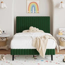 Twin Bed Frame, Velvet Upholstered Platform Bed with Vertical Channel Tufted Headboard and Footboard, No Box Spring Required, Easy Assembly, Green by CozyNest Decor
