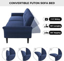 89” Futon Sofa Bed, Linen Comfy Futon Couch Bed with 2 Square Pillows, Convertible Sleeper Sofa with Adjustable Backrest& Armrests, Modern Loveseat Sleeper for Living Room, Bedroom, Blue by CozyNest Decor