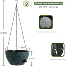 12 Inch Hanging Baskets 2 PC with Chains, Self-Watering Hanging Planters for Indoor Outdoor Plants, Plastic Hanging Flower Pots, Black with Green Speckles by GreenHaven Gardens