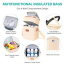 PIIOSER Breastmilk Cooler Bag with Ice Pack Fits 6 Baby Bottles Up to 9 Ounce, Insulated Baby Bottle Tote Bags, Double Layer Waterproof Leak-Proof with Shoulder Strap for Nursing & Working Mom (Cream) by TinyTreasures Baby Boutique