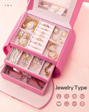 Homde Girls Jewelry Box Jewelry Storage Case Organizer with Mirror for Rings, Earrings, Bracelets, Necklaces (Pink + Gold) by TinyTreasures Baby Boutique