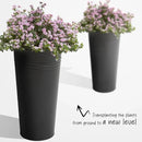 KOL 22''H 2-Pack Planter with Water Level Indicator - Galvanized Steel Pot - Self Watering Planters Flower Pot for Plant - Inner Pot Design - Round Metal Planter Box - Indoor Outdoor Planting - Black by CozyNest Decor