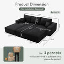 Boneless Sectional Cloud Couch Sofa Bed for Living Room, 112" Modular Modern Lounge 3 Seater Sleeper Black Couches with Chaise, No Assemble, Cordury Compression Upholstered Sofas by CozyNest Decor