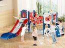 YUFU Toddler Slide Set, 11 in 1 Kids Slide for Toddlers 1-3, Toddler Playset with Climbing Bridge, Golf Set, Basketball Hoop, Indoor Outdoor Playground (Blue Red) by TinyTreasures Baby Boutique