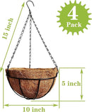 4 Pack 10 inch Metal Hanging Planters Basket with Coco Coir Liner Outdoor-Hanging Baskets for Plants Outdoor,Metal Wire Baskets with Window Box Planters, Hanging Flower Pots for Railings by CozyNest Decor