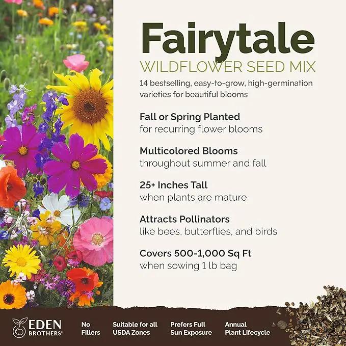 Eden Brothers Fairytale Flower Mixed Seeds for Planting, 1 lb, 480,000+ Seeds with Calendula, Cosmos Dazzler, Cornflower | Attracts Pollinators, Plant in Spring or Fall, Zones 3, 4, 5, 6, 7, 8, 9, 10, photo 2 of 6