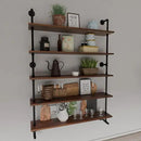 Industrial Pipe Wall Shelves Pipe Shelving with Real Wood Plank ,48 Inches Floating Shelves for Wall Farmhouse Pipe Book Shelves Dark Brown 5 Tier for Kitchen,Living Room Decor and Bar Shelving by CozyNest Decor