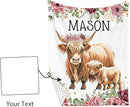 Custom Name Crib Bedding Set - Flower Highland Cow Pattern, Personalized Nursery Bedding 3-Piece Set– Soft Blanket, Fitted Sheet, Changing Pad Cover – for Newborns Girls Nursery Gifts by TinyTreasures Baby Boutique