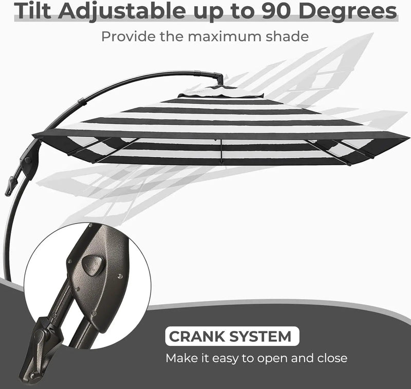 Grand patio 10x10 FT Patio Cantilever Umbrella with Base Outdoor Large Square Tilting Offset Umbrellas for Pool Deck (Black & White, 10x10 FT), photo 4 of 6