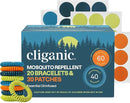 Cliganic Mosquito Repellent Bracelet Stickers Pack for Kids & Adults Multi Color, Natural DEET-Free, Essential Oil Infused 40 Bands with 60 Patches, Citronella Scent (100 Pack) by TinyTreasures Baby Boutique