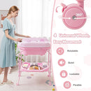 HONEY JOY Baby Changing Table with Bathtub, Foldable Infant Diaper Changing Station with Wheels, Storage Tray, Waterproof Pad, Portable Newborn Nursery Organizer Bath Stand for Boys Girls (Pink) by TinyTreasures Baby Boutique