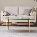 Rectangle Coffee Table, Mid-Century Modern Design, L41 W21 x H17, for Living Room, 2-Tier Structure, Clear Glass Top and Walnut MDF Shelf, Sleek Conical Metal Legs with Gold Finish by CozyNest Decor