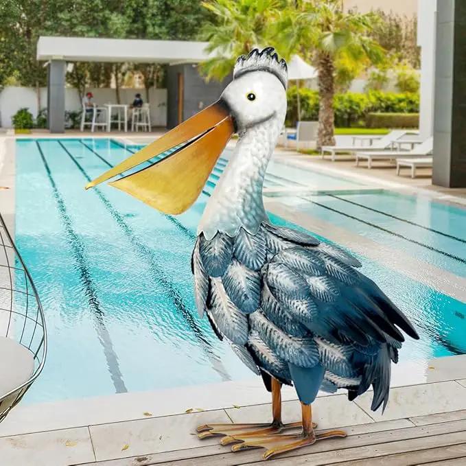 Kircust Pelican Statues, Garden Outdoor Decor Yard Art, Coastal Ocean Metal Bird Sculpture Ornament for Backyard Porch Patio Pond Decorations, photo 6 of 9
