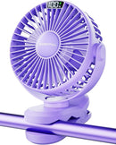 SWEETFULL Portable Clip on Fan - Battery Operated Stroller Fan, 4000mAh Small Rechargeable Fans with LED Display, 4 Speeds, Mini Personal Cooling Desk Cooler for Golf Cart Travel Camping Gym (Purple) by TinyTreasures Baby Boutique