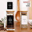 24 Pcs Glass Jars With 296 Spice Labels Preprinted of White and Black Color- 4oz Thicken(2.4mm) Empty Small Herb Seasoning Containers With Bamboo Airtight Lids by CozyNest Decor