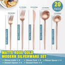 Matte Rose Gold Silverware Set for 4,Modern Stainless Steel Brushed Cutlery Set,20-Pieces Heavy Duty Flatware Set,Knives Spoons and Forks Set Utensils Set, Satin Finish, Dishwasher Safe by CozyNest Decor