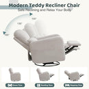 Swivel Rocker Recliner, Oversized Manual Nursery Glider Rocking Recliner with Removable Cushion, Upholstered Teddy Boucle Swivel Reclining Chair for Nursery Living Room Bedroom, Teddy Grey by TinyTreasures Baby Boutique