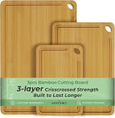 Wood Cutting Board for Kitchen - Reversible Bamboo Cutting Boards Gift Set of 3 with Juice Groove, Wooden Chopping Board for Meat, Fruit, Vegetables & Cheese (Pre Oiled, Natural) by CozyNest Decor
