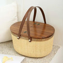 Nantucket Basket Crafts Cane-on-Cane Weave Picnic Basket Shopping Basket Basket Storage Basket Two Swing Handles (Black Walnut Activity Double Open) by GreenHaven Gardens