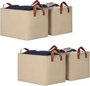 KEEGH Storage Baskets for Organizing, Fabric Storage Bins for Shelves with Leather Handle, Shelf Baskets for Closet Organization, 15" L x 11" W x 10" H, Brown, 4 Pack by CozyNest Decor