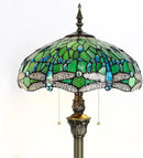 Tiffany Floor Lamp Stained Glass Lamp Standing Reading Light 16x16x70 Inch for Living Room (Green Dragonfly) by CozyNest Decor