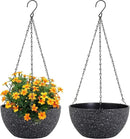 8 inch Small Hanging Planters for Indoor Outdoor Plants, 2 Pack Hanging Flower Plant Pots with Drainage Holes and Chain for Porch, Plastic Hanging Baskets for House Plants, Speckled Black by CozyNest Decor