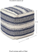 REDEARTH · Tufted Pouf Ottoman with Filler Textured Storage Cube Bean Bag Pouffe Footrest for Living Room, Bedroom, Nursery, Home Decor; 100% Cotton (17.5"X17.5"X17.5", Indigo Impressions) by CozyNest Decor
