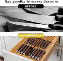 Bamboo Kitchen Drawer Knife Holder, In-drawer Knife Block, Knife Drawer Organizer fit for 16 knives and 1 steel sharpening by CozyNest Decor