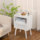 Lerliuo Rattan Nightstand, Side Table with Drawer Open Shelf, Cane Accent Bedside End Table with Solid Wood Legs, Mid Century Modern Night Stand for Bedroom, Dorm and Small Spaces (White) by CozyNest Decor