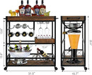 Bar Cart for The Home, 3 Tire Industrial Rolling Serving Cart on Lockable Wheels, Alcoholic Beverage Trolley with 2 Removable Trays, Wine Rack and Glass Holder for Indoor, Outdoor by CozyNest Decor