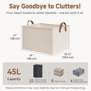 StorageWorks Storage Bins, Shelves Baskets for Organizing, 45L Extra Large Fabric Closet Organizers with Handles, Metal Frame, Beige（Cotton-linen）, 2-Pack by CozyNest Decor