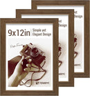 9x12 Frame 3 Pack - Brown Woodgrain, 9 x 12 Picture Frame for Photos, HD Tempered Glass, Tabletop or Wall Display by CozyNest Decor