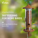 Vivace Hanging Bird Feeders, Easy to Fill 12" Tube Metal Bird Feeder for Outdoors, 4 Ports, with S Hook by CozyNest Decor