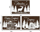 HOMEOART Camper Decor RV Wall Art Happy Campers Adventure Camping Wall Decor Sign, Deer in Forest Farmhouse Cabin Decoration,Framed 12x16inchx3Piece, Rustic Brown by CozyNest Decor