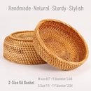Set of 2 Round Rattan Bowl Baskets, 8 9 Inch Handmade Wicker Basket Tray with 3”Deep Wall, Decorative Woven Brown Bread Basket Fruit Bowl Table Key Holder, 2-Size by CozyNest Decor