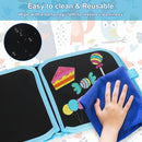 Erasable Kids' Doodle Set, Magic Drawing Book, Reusable 12 Watercolor Pens, 14 Page Car Game Set (Owl Blue) by TinyTreasures Baby Boutique