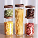 Glass Canisters Set of 5 for the kitchen, Glass Storage Container jars with Airtight Acacia Lid for Coffee Beans, Flour, Sugar, Rice and Spaghetti and etc by CozyNest Decor