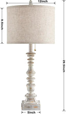 Set of 2 Farmhouse Table Lamps for Living Room, 29.5" Inch Tall Rustic Bedrooms Nightstand Table Lamp with USB-C & USB-A Charging + AC Outlet, Pull Chain Bedside Lamp for End Table, Antique White by CozyNest Decor