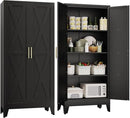 61" H Metal Kitchen Pantry Storage Cabinet, Freestanding Cupboard with 2 Doors and 3 Adjustable Shelves, Standing Storage for Kitchen, Bathroom, Garage, Dinning Room or Utility Room（Black） by CozyNest Decor