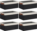 GhvyenntteS Storage Baskets for Organizing, Fabric Storage Bins with Leather H&les, Foldable Rectangular Storage Baskets for Shelves, Closets, Home, Office(Black/White, 6 Pack)11.8X7.9X5.1 in by CozyNest Decor
