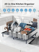 SUNLY Large Dish Drying Rack, Expandable Dish Racks for Kitchen Counter, Space Saving 304 Stainless Steel Drying Rack Kitchen, Extra Large Drainer with Multifunctional Flip Up Pegs, Gray by CozyNest Decor