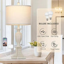 27" Farmhouse 3 Way Dimmable Touch Table Lamp Set of 2 Rustic Classic Bedside Nightstand Wood Lamps for Living Room Bedroom with USB C+A Ports Washed White (2 Bulbs Included) by CozyNest Decor